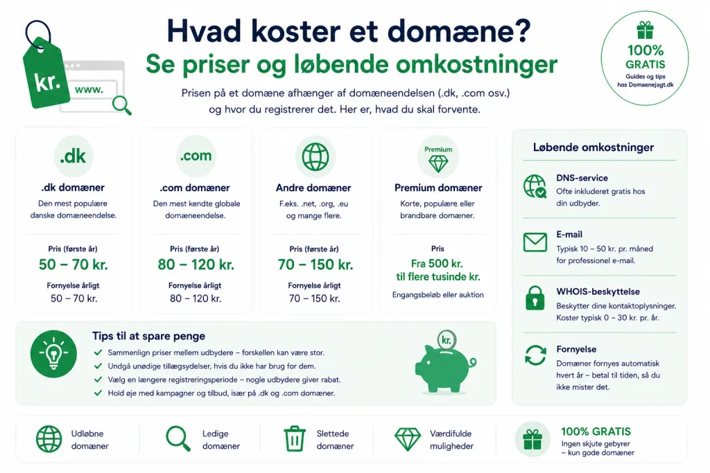 Hvad koster et domæne? Se priser og løbende omkostninger